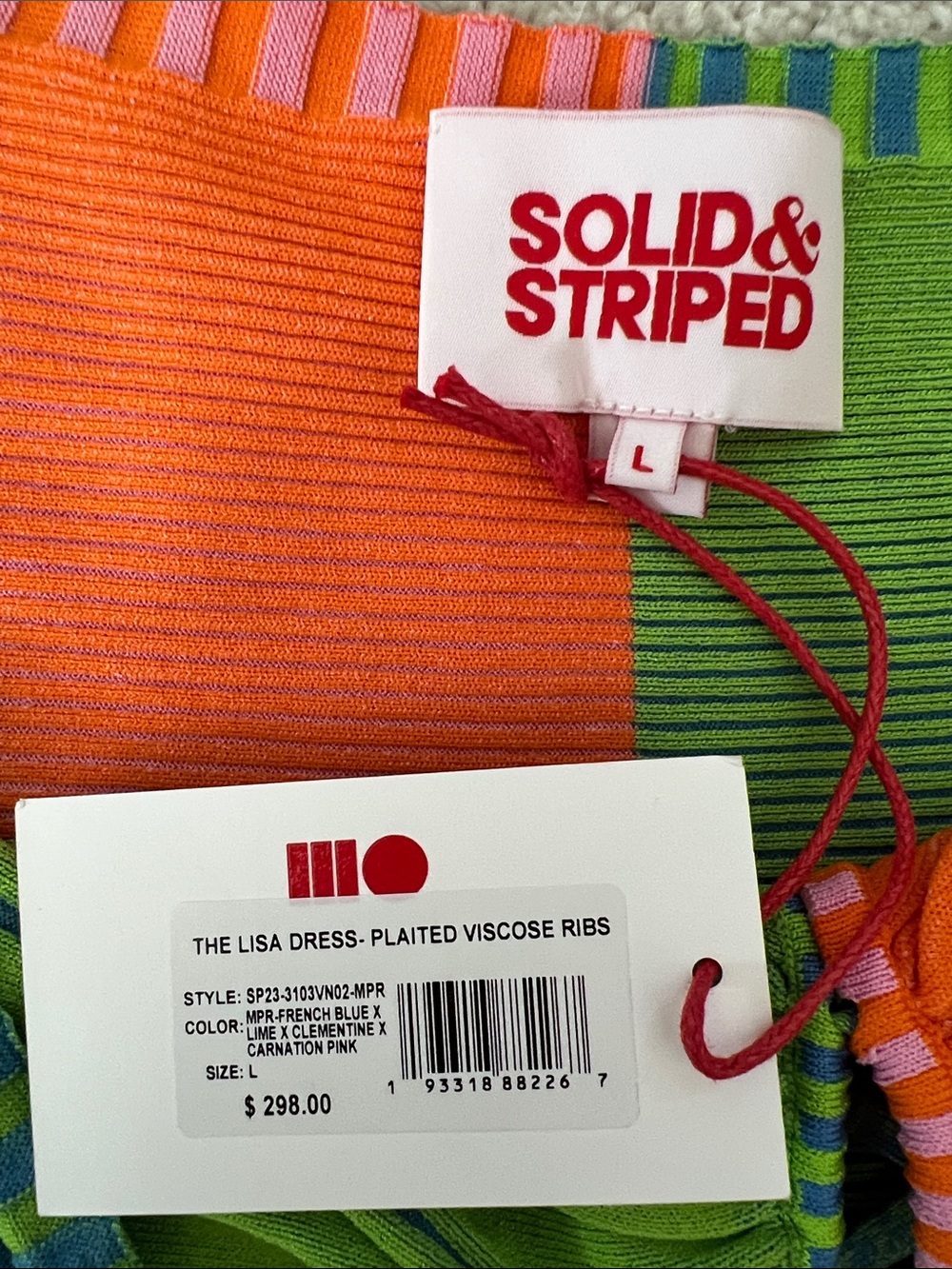Solid & Striped Colorblock Strapless Ribbed Knit Dress - Pink, Green & Orange - Picture 3 of 6